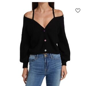 Cami NYC Elizabeth Off-the-Shoulder Black Sweater with jewel buttons
